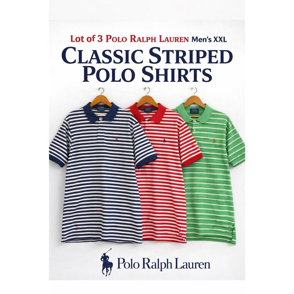 Lot 3 Polo Ralph Lauren Striped Polo Shirts Men’s XXL Classic Fit Cotton